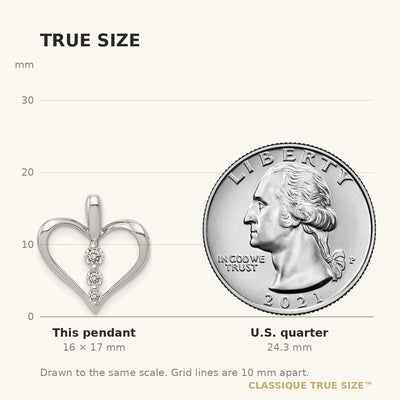 14K White Gold 1/. Diamond 3-stone Heart Pendant