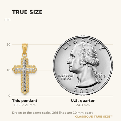 14K w/Rhodium Diamond-Cut Cross Pendant, 21 x 13mm