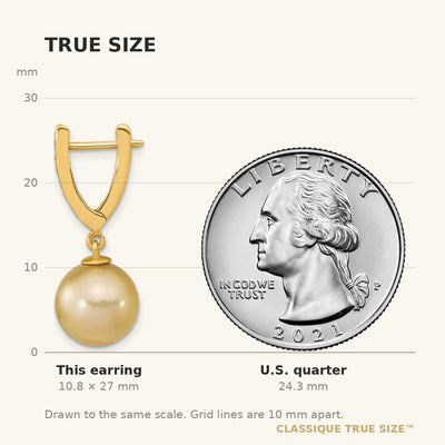 14K Round Golden South Sea Saltwater Cultured Pearl and .105 Carat Diamond Dangle Earrings