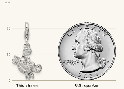 Classique True Size: Sterling Silver Rhodium-plated CZ Crab with Lobster Clasp Charm shown next to a US quarter (24.3 mm)