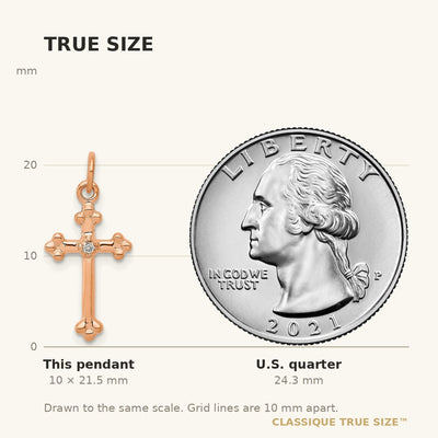 14K Rose Gold Small Diamond Budded Cross Pendant