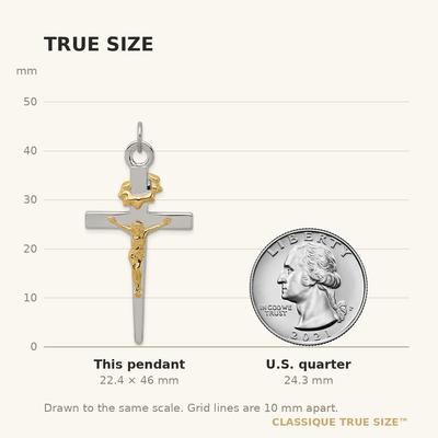 Sterling Silver Platinum-plated & 18K Gold-plated Crucifix Pendant, 46 x 23mm