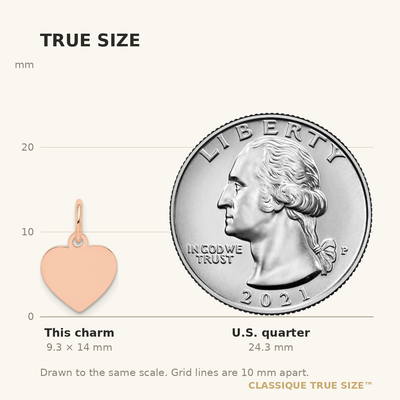 14K Rose Gold Plain .013 Gauge Engraveable Heart Disc Charm, 14 x 9mm