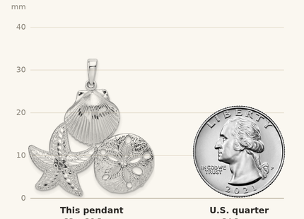 Classique True Size: De-Ani Sterling Silver Rhodium-plated Polished and Diamond-Cut Sea Life Pendant shown next to a US quarter (24.3 mm)