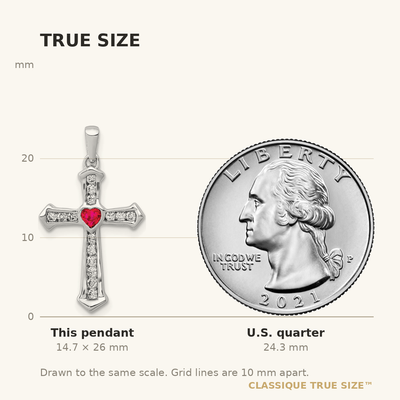 14K White Gold Ruby and Diamond Heart Cross Pendant