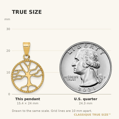 14K Gold Polished Small Tree of Life in Round Pendant