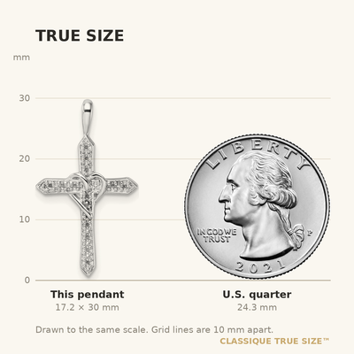 14K White Gold Heart Cross Pendant Mounting, 30 x 16.5mm