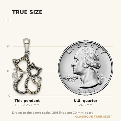 Sterling Silver Antiqued Polished Marcasite Cats Pendant