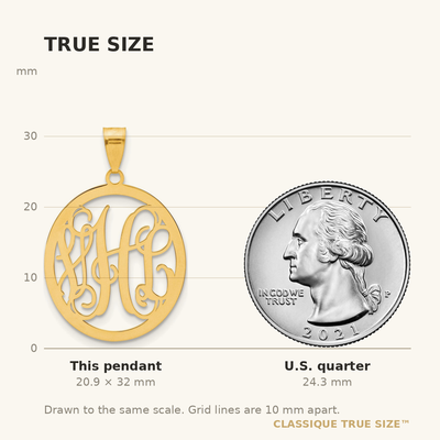 14K Yellow Gold Round Monogram Pendant, 32 x 29mm