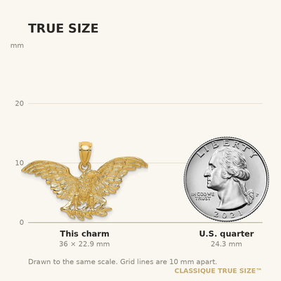 14K Eagle w/ Wings Spread Charm, 22.9 x 34.8mm