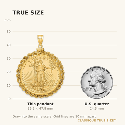 Wideband Distinguished Coin Jewelry 14ky Diamond-cut Rope Screw Top Mounted 1oz American Eagle Coin Bezel Pendant