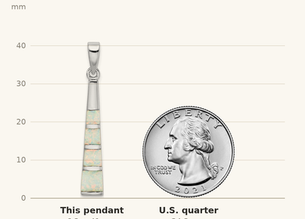 Classique True Size: Sterling Silver Rhodium-plated White Created Opal Bar Pendant shown next to a US quarter (24.3 mm)