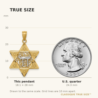 14K Two-tone Gold Polished Star of David w/Chai Pendant