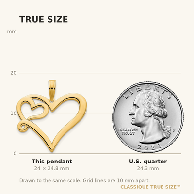 14ky Heart in a Heart Pendant, 24.77 x 21.86mm