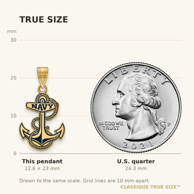 Sterling Silver Gold-plated LogoArt US Naval Academy Anchor Large Enameled Pendant