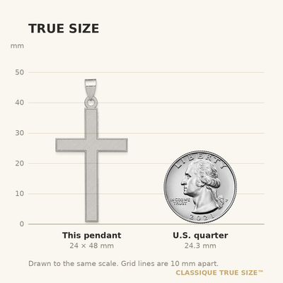 14K White Gold Florentine Satin Cross Pendant, 48 x 25mm