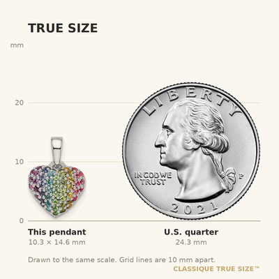 Sterling Silver Rhodium-plated Rainbow Nano Crystal Heart Pendant