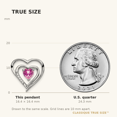 14K White Gold Created Pink Sapphire and Diamond Heart Pendant, 16.4 x 16mm