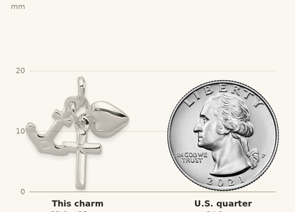 Classique True Size: Sterling Silver Faith, Hope & Charity Charm shown next to a US quarter (24.3 mm)