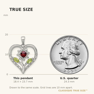Sterling Silver Rhodium-plated Polished Garnet, Peridot and White Topaz Flower in Heart Pendant
