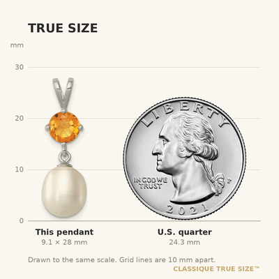 Sterling Silver Rhodium-plated White Teardrop Freshwater Cultured Pearl and .75CI Citrine Pendant