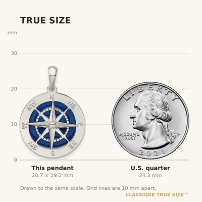 De-Ani Sterling Silver Rhodium-Plated Polished Enameled Large Compass Pendant