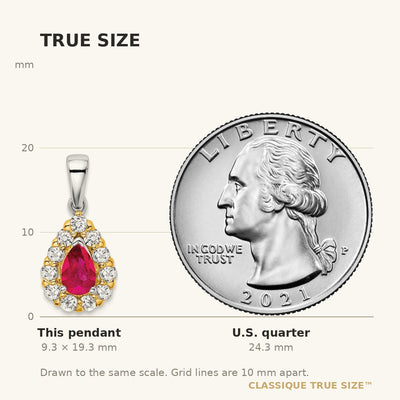 14K Two-tone Pear Ruby and Diamond Halo Pendant