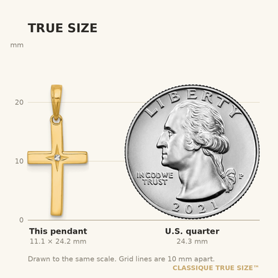 14K with White Rhodium Diamond-cut Latin Cross Pendant, 24.2 x 11.3mm