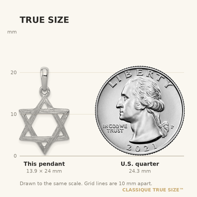 14K White Gold Star Of David Pendant, 24 x 15mm