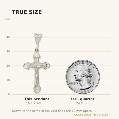 Sterling Silver Diamond-Cut Crucifix Pendant, 43 x 20mm