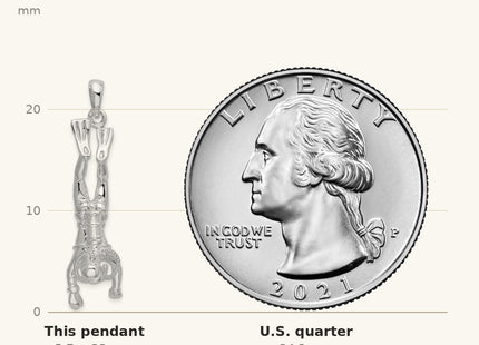 True size: De-Ani Sterling Silver Rhodium-Plated Polished 3D Female Scuba Diver Pendant shown next to a US quarter (24.3 mm)