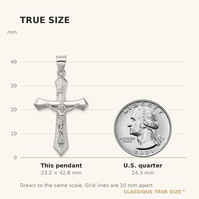 Sterling Silver Rhodium-plated Polished Inri Crucifix Pendant, 42.8 x 22mm