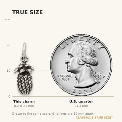 Sterling Silver Antiqued Pineapple Charm, 21 x 9mm
