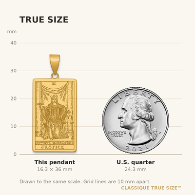14K Yellow Gold Justice Tarot Card Pendant