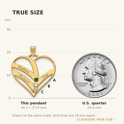 14K Yellow Gold 3-Name w/Birthstones w/14K Bezel Cut Out Heart Pendant