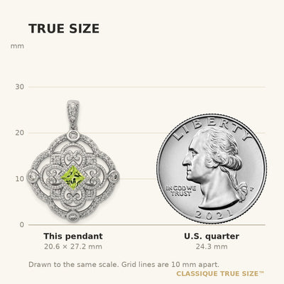 14K White Gold Diamond and .40 Peridot Fancy Filigree Pendant