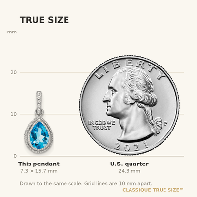 14K White Gold Pear Blue Topaz and Diamond Pendant, 15.65 x 7.3mm