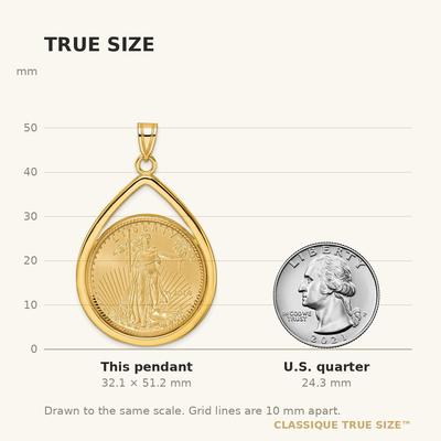 Wideband Distinguished Coin Jewelry 14ky Diamond-cut Lightweight Tear Drop Prong Mounted 1/2oz American Eagle Coin Bezel Pendant