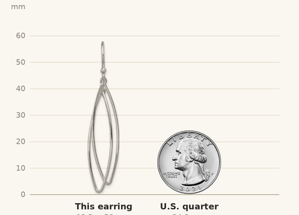 Classique True Size: Sterling Silver Polished Double Marquise Shape Dangle Earrings shown next to a US quarter (24.3 mm)