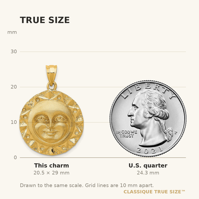 14K Sun Charm, 29 x 22mm