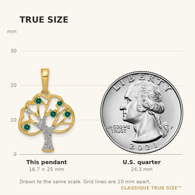 14K Polished Lab Created Emerald and Diamond Tree Pendant