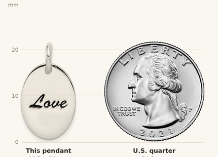 Classique True Size: Sterling Silver Polished Enamel Love Pendant shown next to a US quarter (24.3 mm)