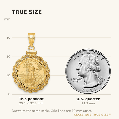 Wideband Distinguished Coin Jewelry 14ky Diamond-cut Rope Screw Top Mounted 1/10oz American Eagle Coin Bezel Pendant
