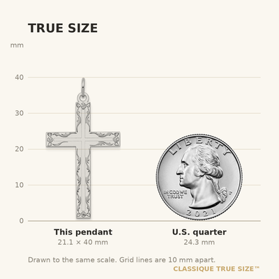 14K White Gold Laser Designed Cross Pendant, 40 x 22mm