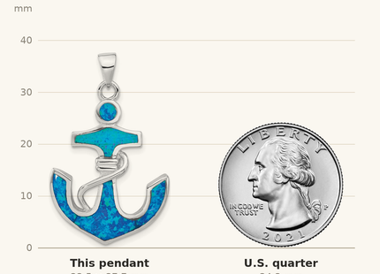 Classique True Size: Sterling Silver Rhodium-plated Blue Created Opal Anchor Pendant shown next to a US quarter (24.3 mm)