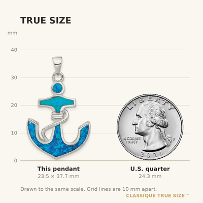 Sterling Silver Rhodium-plated Blue Created Opal Anchor Pendant