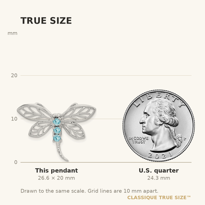 Sterling Silver Rhodium Light Swiss Blue Topaz Dragonfly Pendant