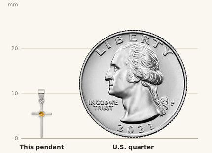True size: Sterling Silver Rhodium-platedCitrine Cross Pendant shown next to a US quarter (24.3 mm)