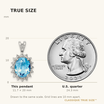 Sterling Silver Rhodium-plated Oval Swiss Blue Topaz & Diamond Pendant