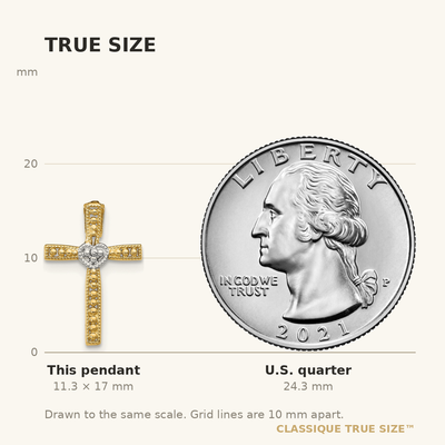 14K w/Rhodium Cross Pendant, 17 x 11mm